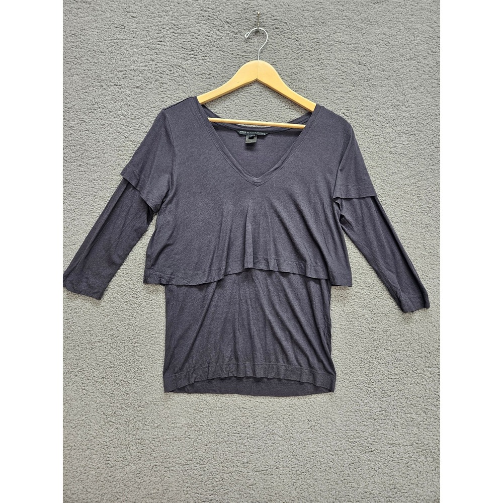 Marc by Marc Jacobs Layered Split Back Top XS Gray V-Neck Long Sleeve Designer